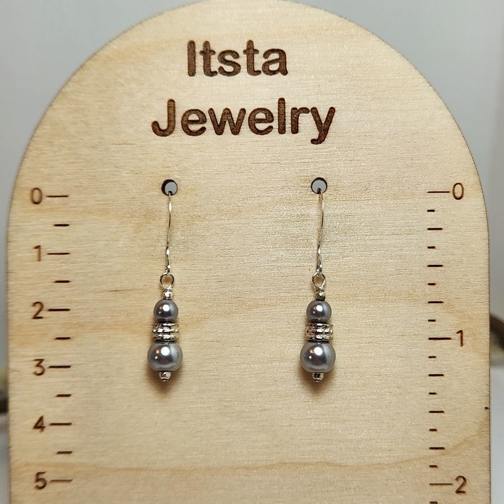 Gray Pearl Earrings 4mm & 6mm Czech Glass Pearls  Sterling Silver Earwir…